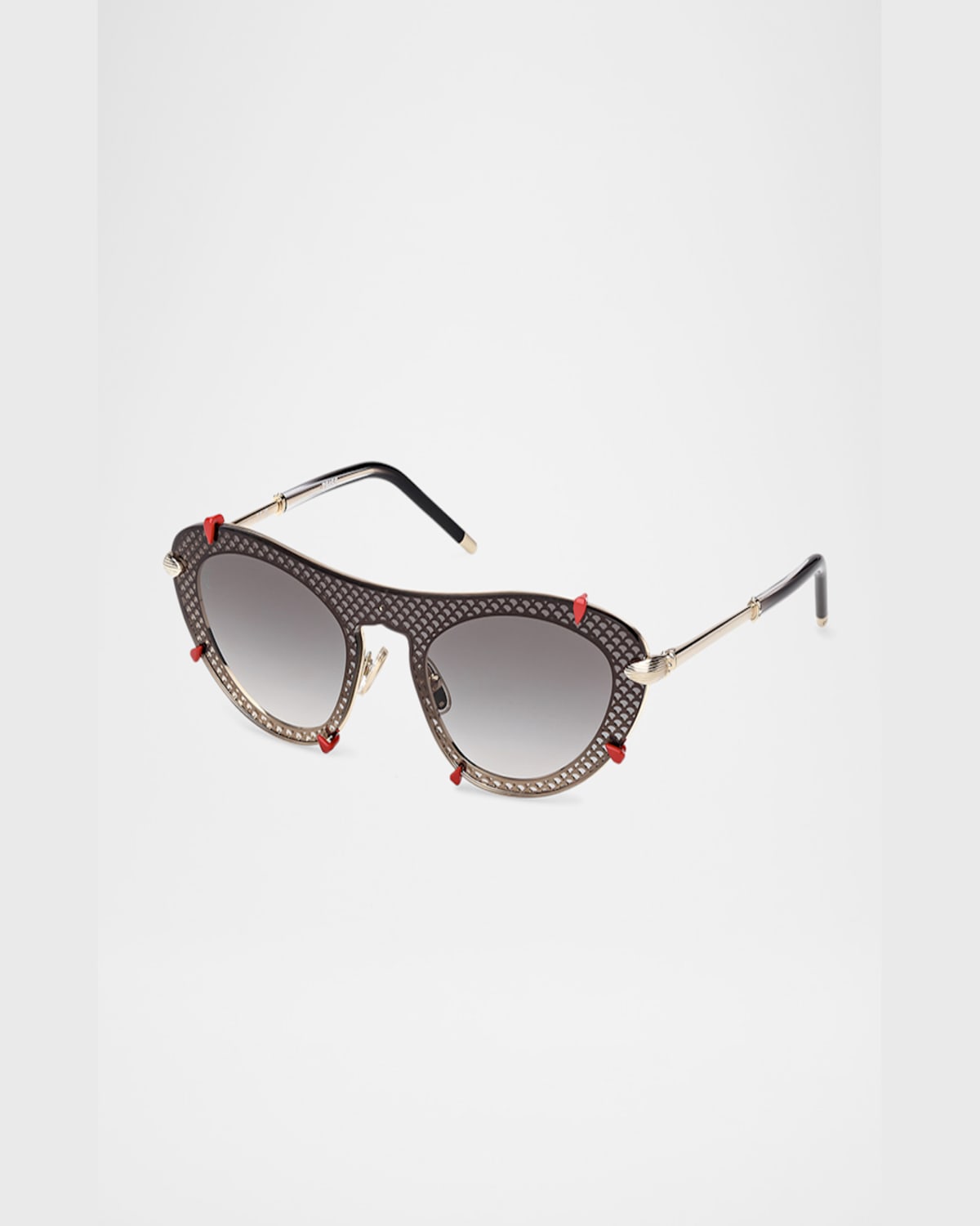 Christian Louboutin Spiked Oval Acetate Sunglasses In Shiny Pale Gold Smoke Gradient Lens