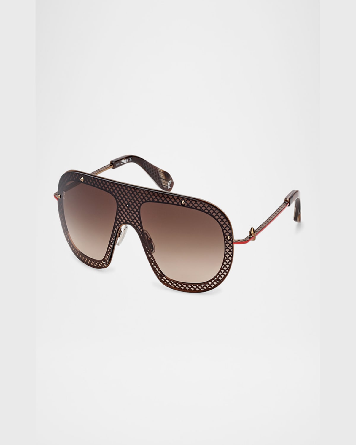 Christian Louboutin Studded Metal Shield Sunglasses In Shiny Bronze Shiny Bronze