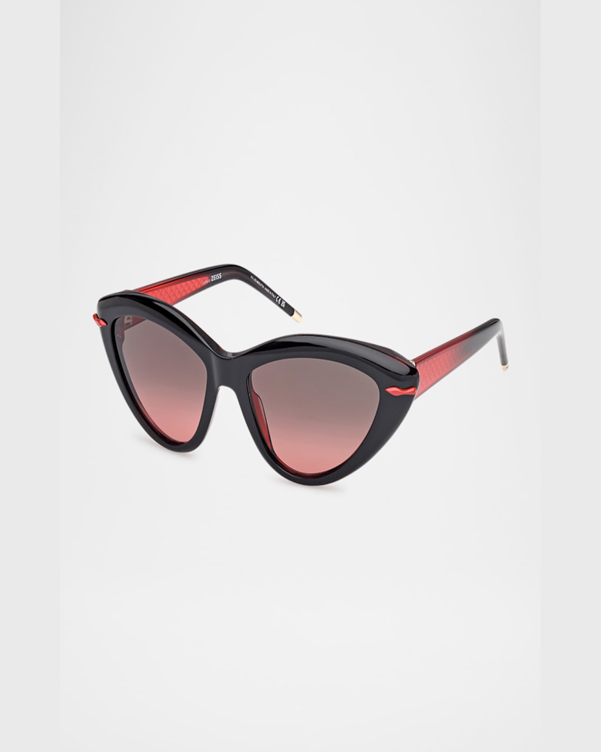 Christian Louboutin Acetate Cat-eye Sunglasses In Shiny Black Front Red