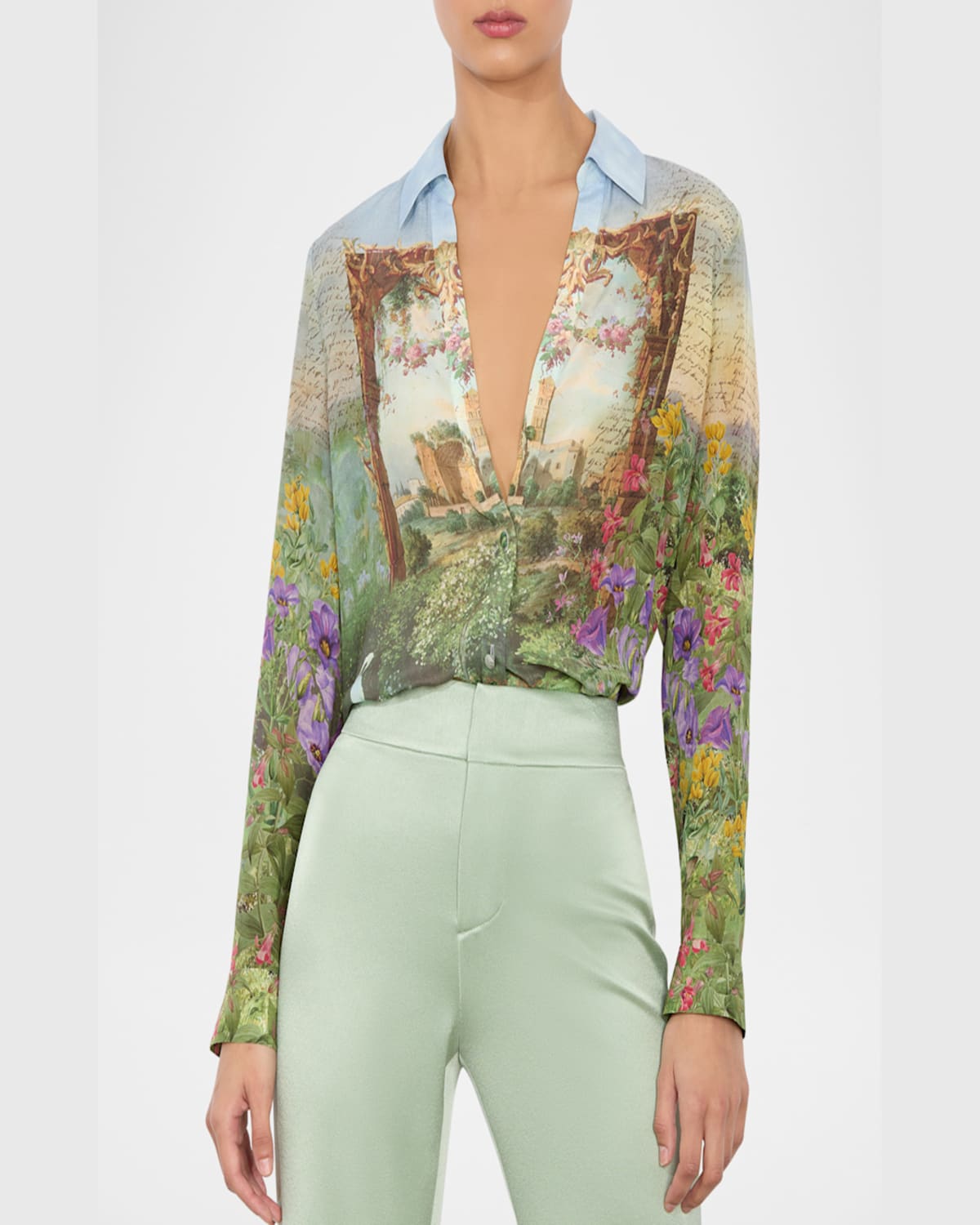 Alice And Olivia Eloise Button Down Blouse In Dusk To Dawn