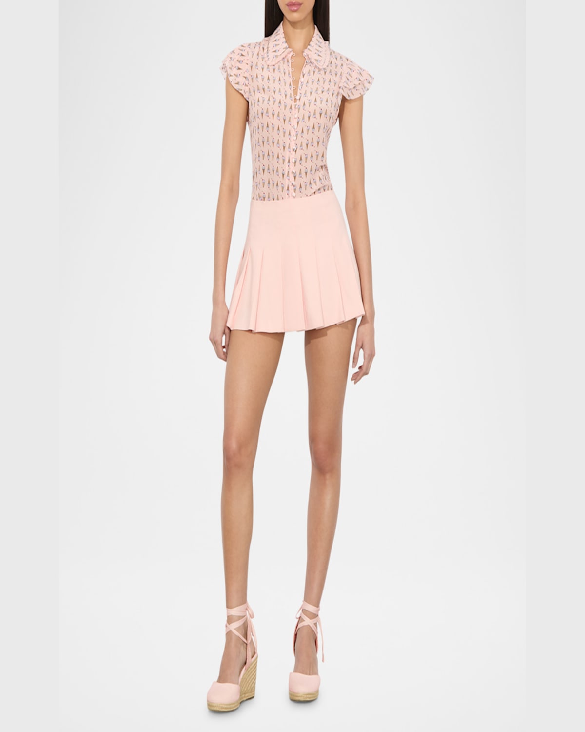 Alice And Olivia Martel Flutter Sleeve Silk Blouse In Sundae Pink Bloom