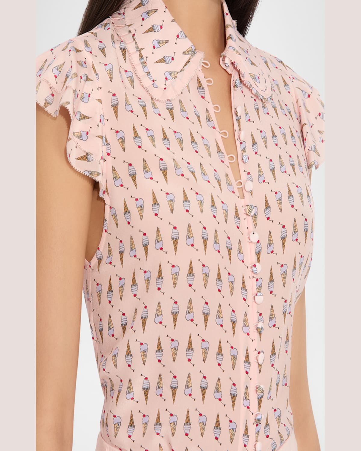 Alice And Olivia Martel Flutter Sleeve Silk Blouse In Sundae Pink Bloom