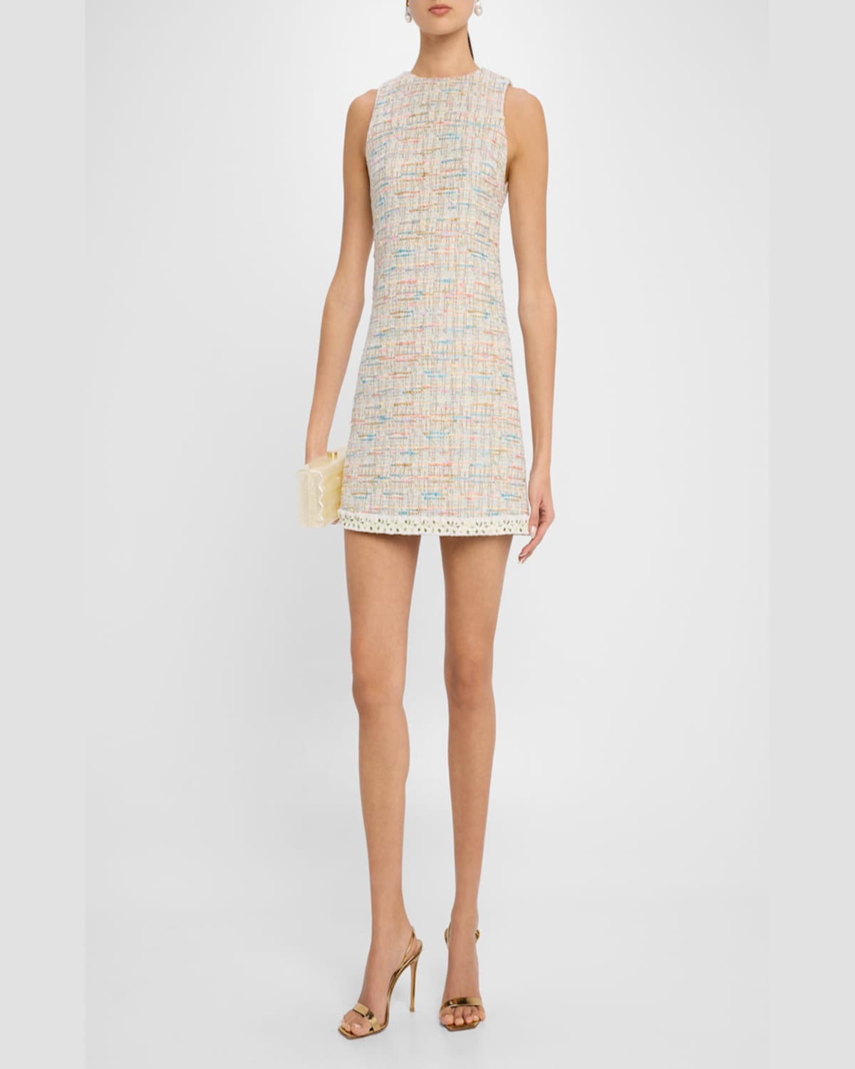 Alice And Olivia Clyde Tweed A-line Shift Dress In Off White Multi