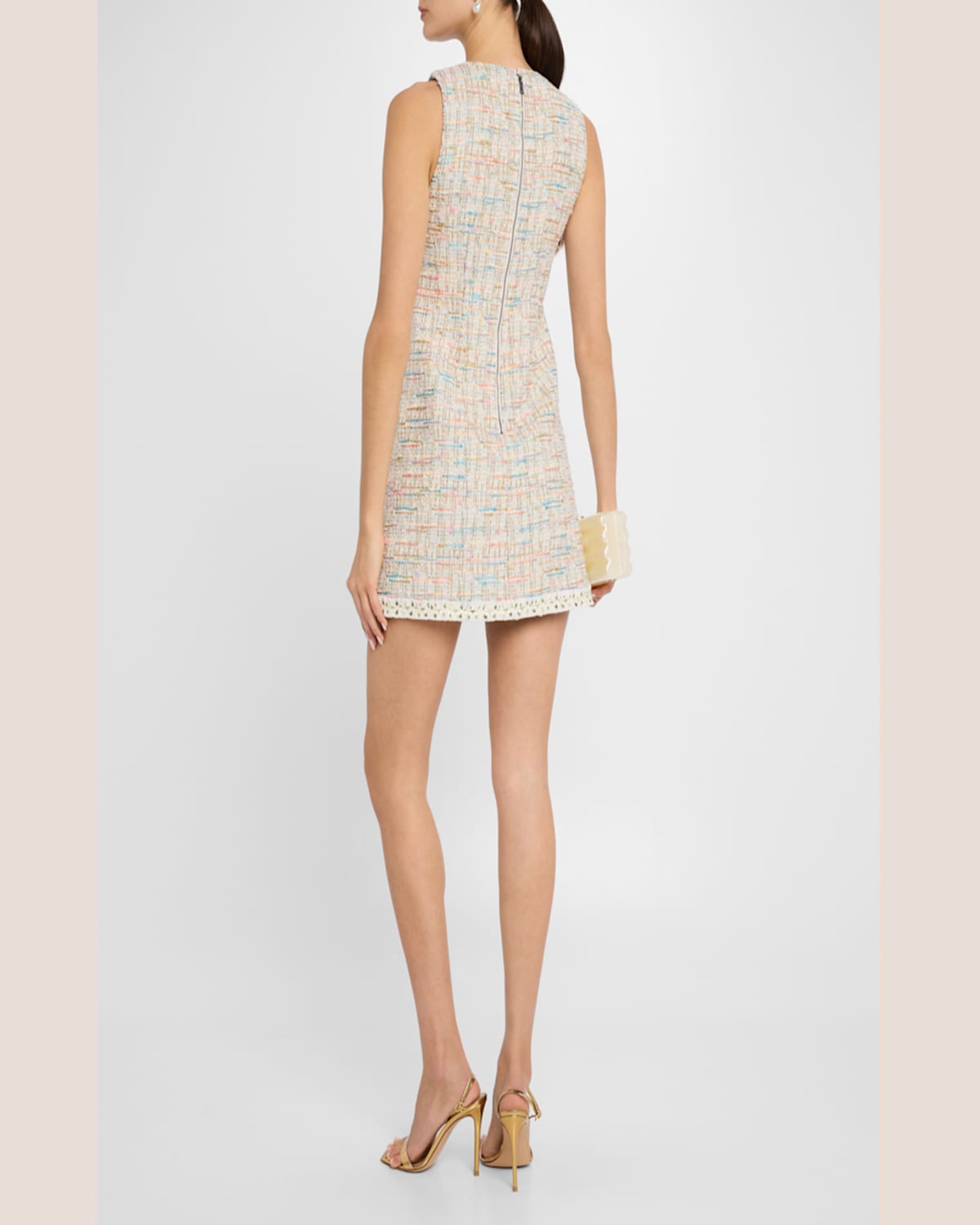 Alice And Olivia Clyde Tweed A-line Shift Dress In Off White Multi