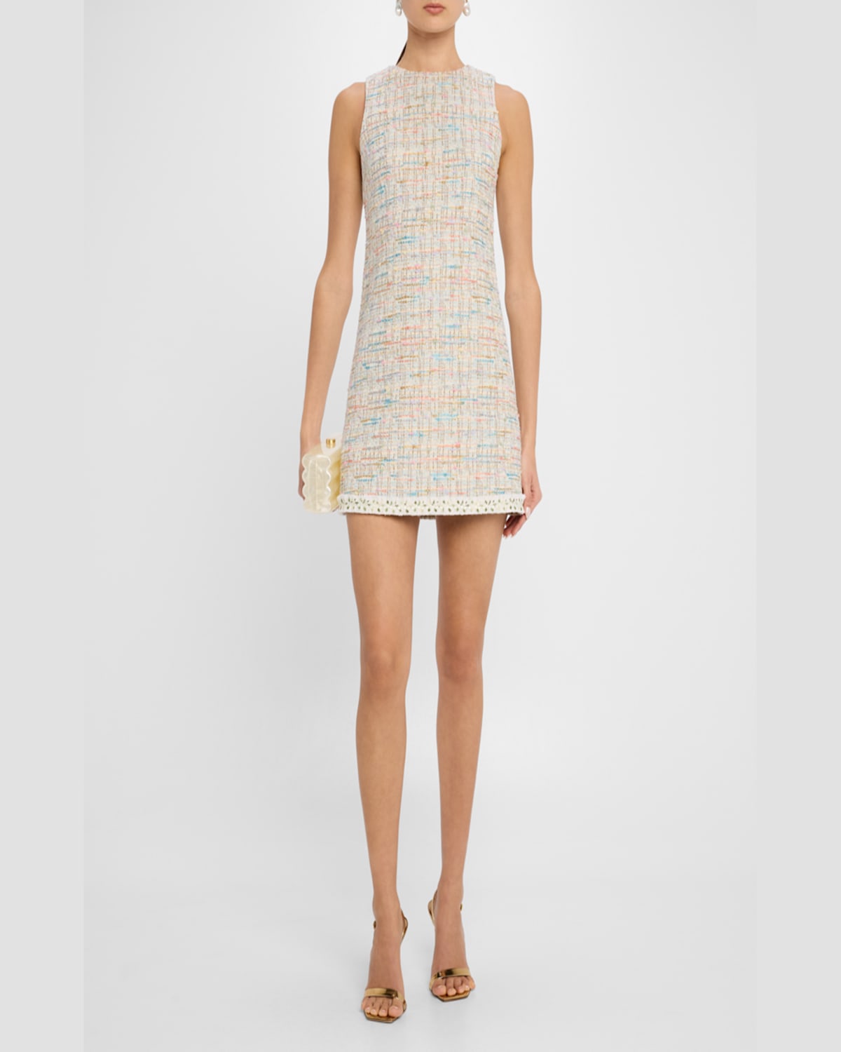 Alice And Olivia Clyde Tweed A-line Shift Dress In Off White Multi