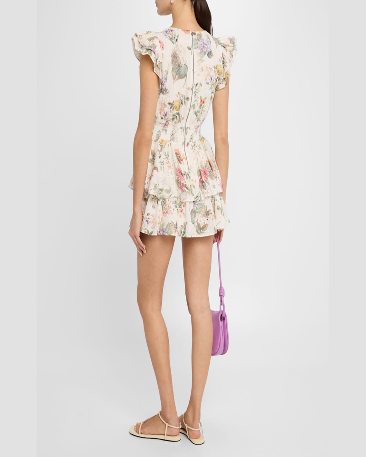 Alice And Olivia Kessie Ruffle Sleeve Romper In Sweet Nothings