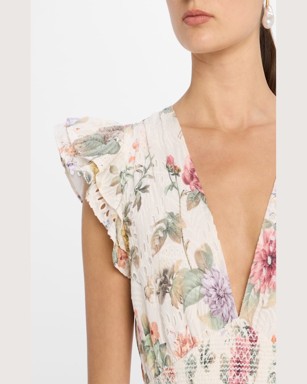 Alice And Olivia Kessie Ruffle Sleeve Romper In Sweet Nothings