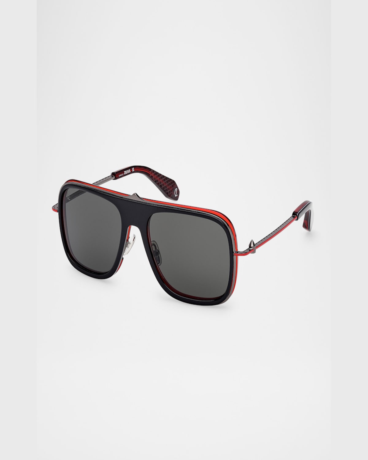 Christian Louboutin Men's Lb0013m Metal Aviator Sunglasses In Shiny Black Red Inside Gunmetal Red Enamel Smoke Gradient