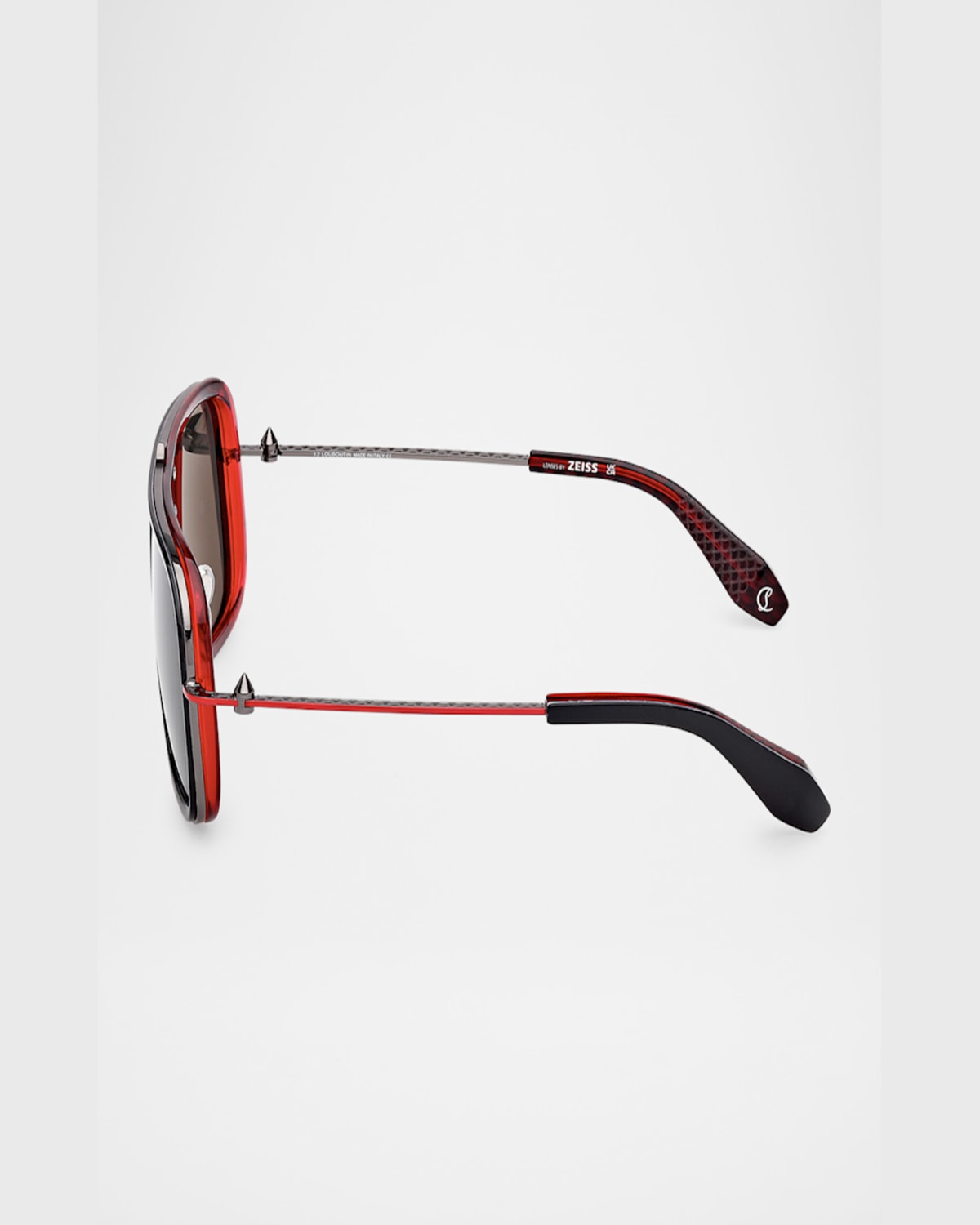 Christian Louboutin Men's Lb0013m Metal Aviator Sunglasses In Shiny Black Red Inside Gunmetal Red Enamel Smoke Gradient