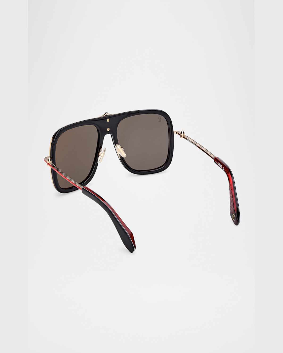 Christian Louboutin Men's Lb0013m Metal Aviator Sunglasses In Shiny Black Pale Gold Red Enamel Smoke Red Flash Lens