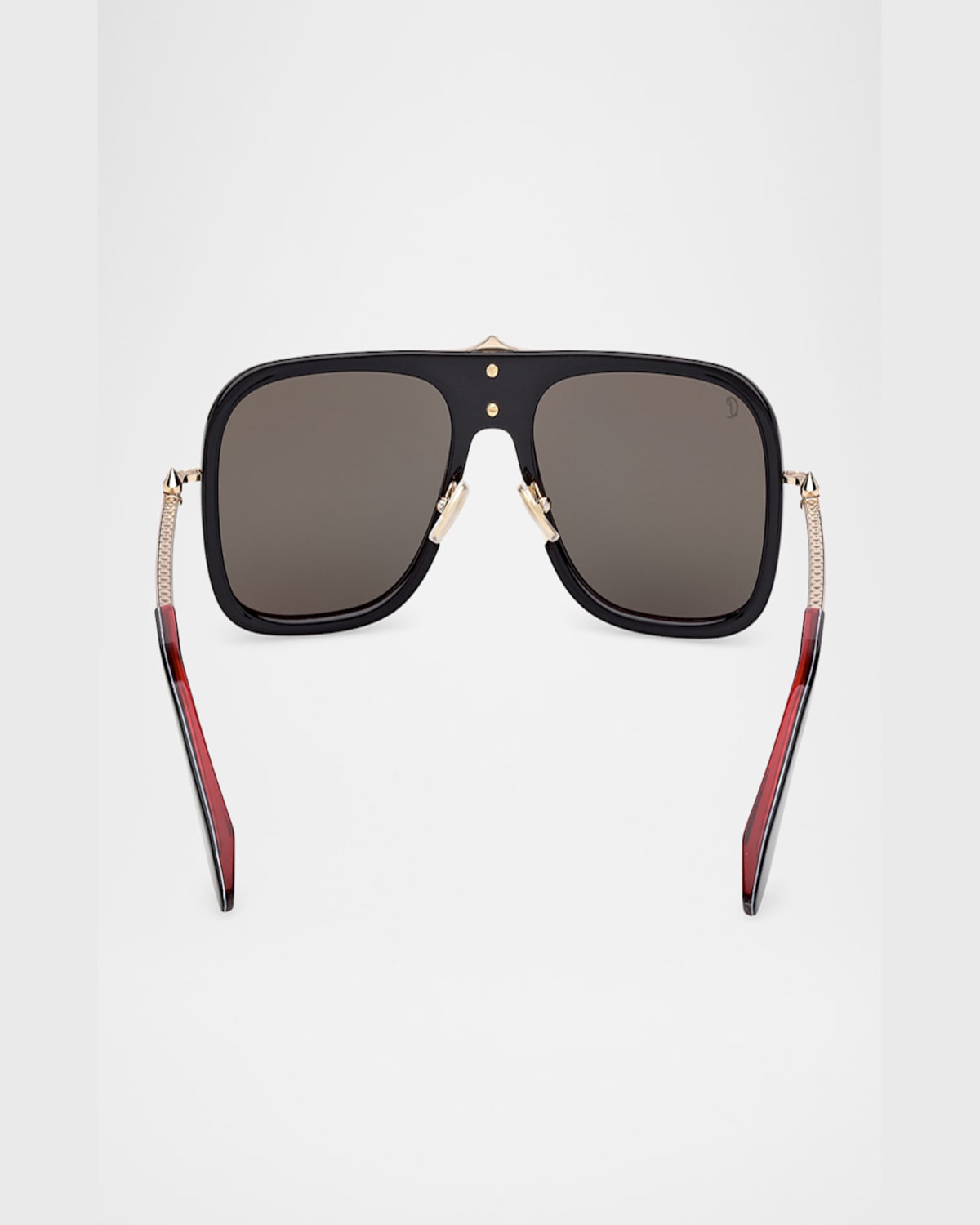 Christian Louboutin Men's Lb0013m Metal Aviator Sunglasses In Shiny Black Pale Gold Red Enamel Smoke Red Flash Lens