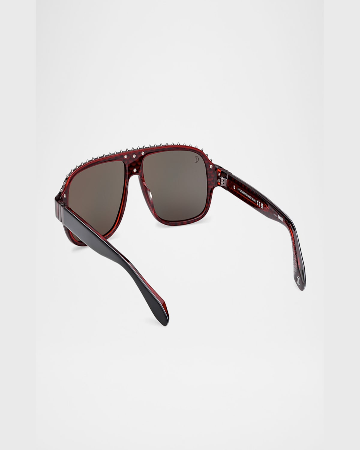 Christian Louboutin Men's Lb0005m Acetate Aviator Sunglasses In Shiny Black Over Red Shiny Gunmetal Smoke W Red Flash