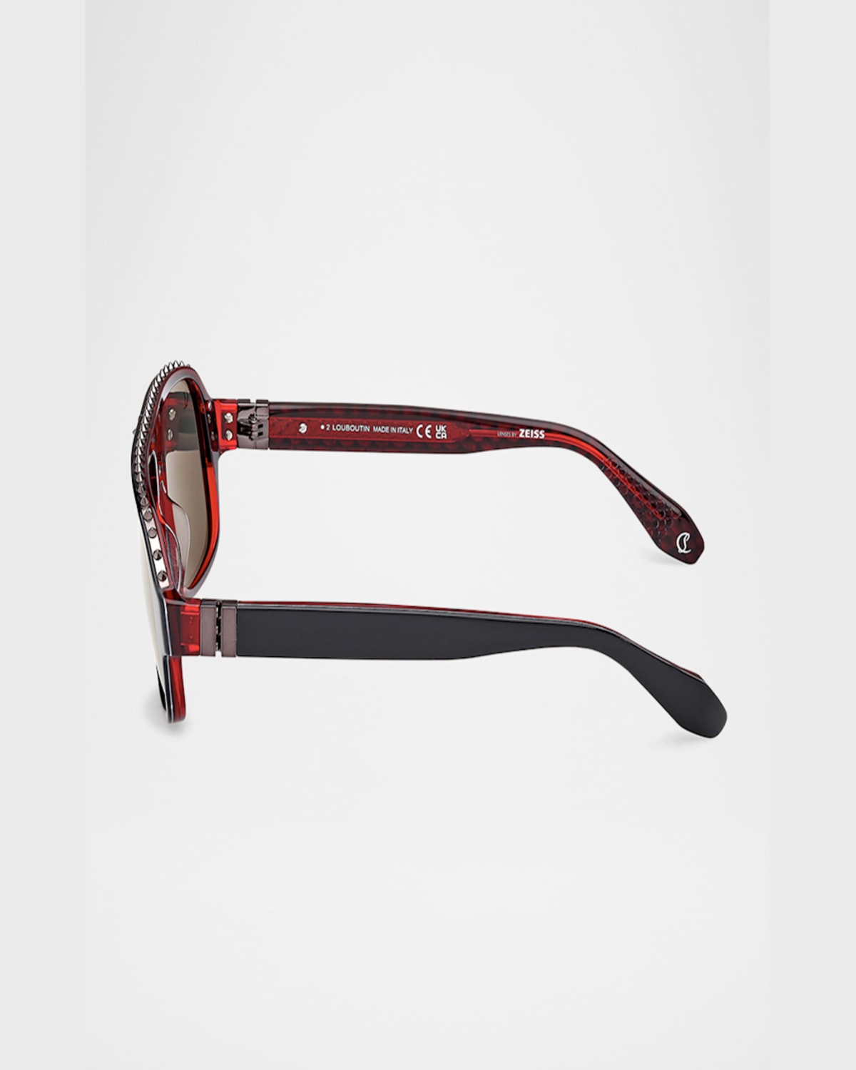 Christian Louboutin Men's Lb0005m Acetate Aviator Sunglasses In Shiny Black Over Red Shiny Gunmetal Smoke W Red Flash