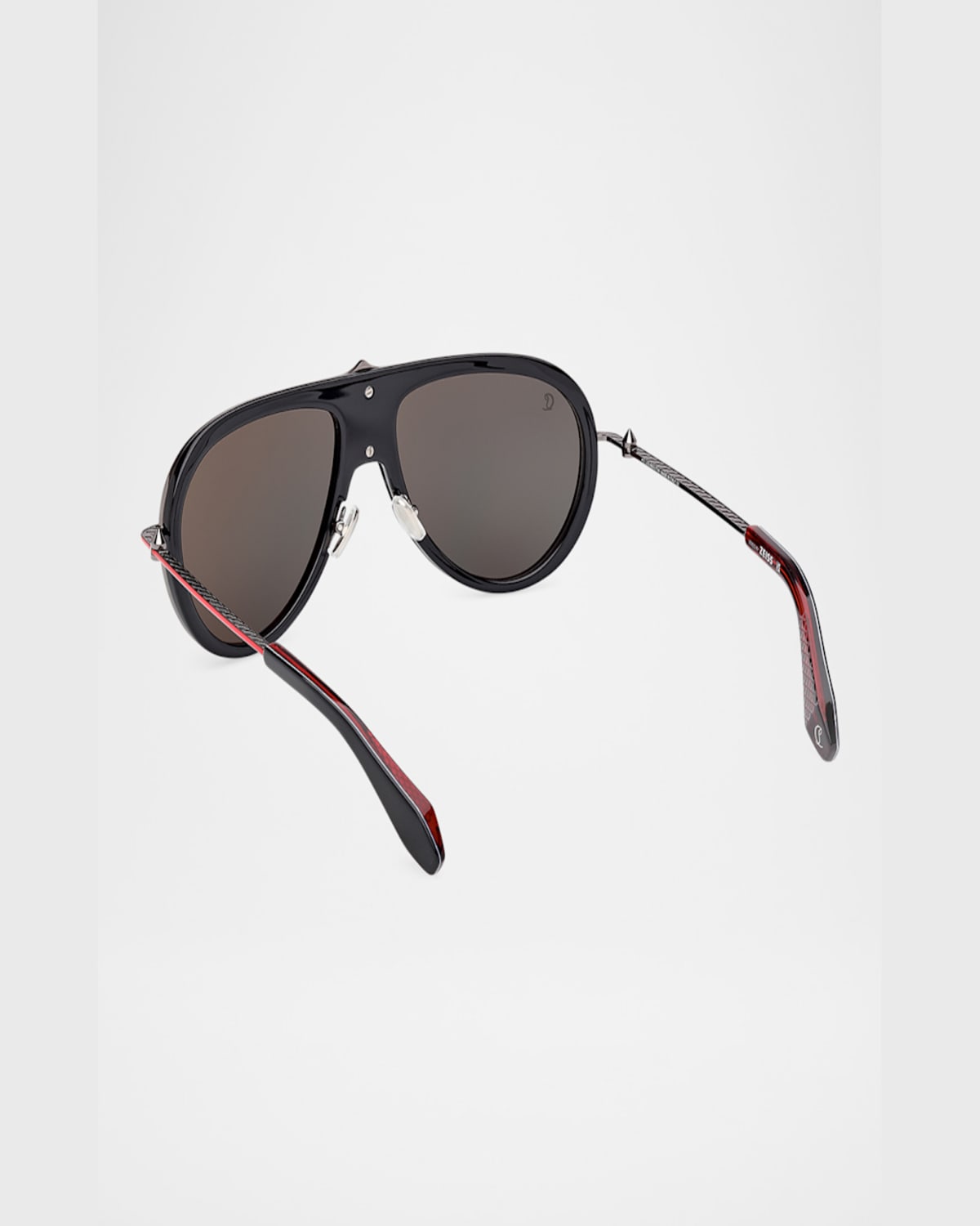 Christian Louboutin Men's Lb0004m Metal Aviator Sunglasses In Shiny Black Front Gunmetal Over Red Enamel Temple Smoke Lens