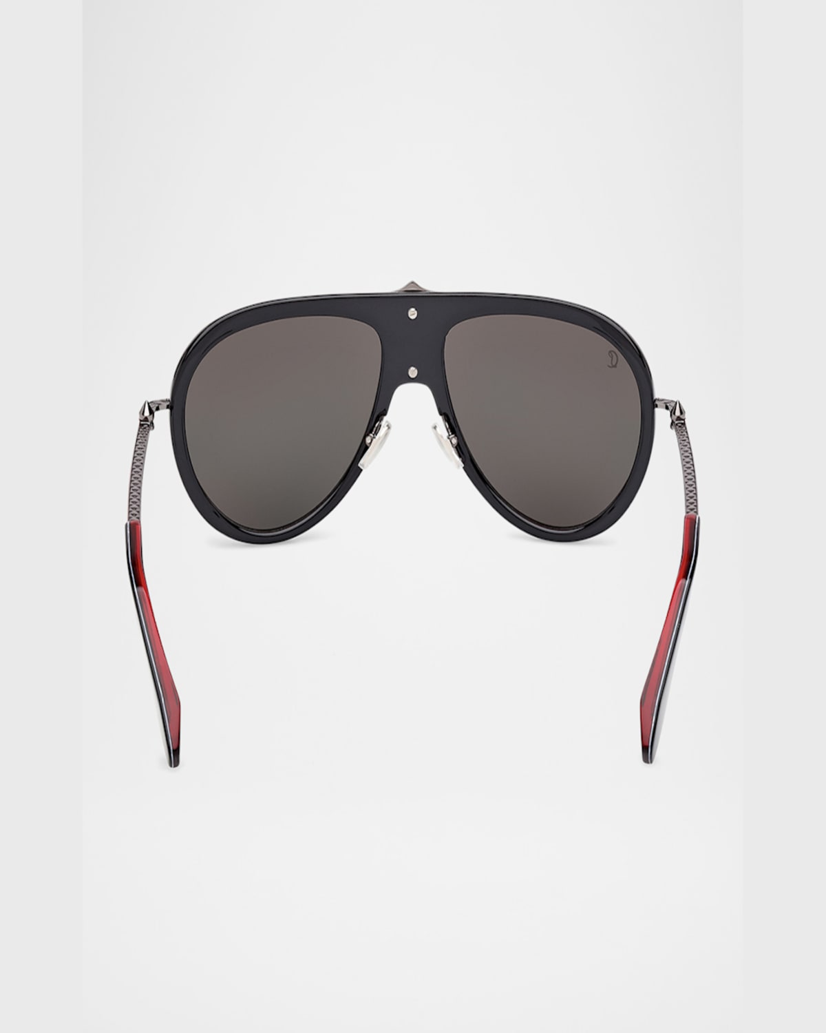 Christian Louboutin Men's Lb0004m Metal Aviator Sunglasses In Shiny Black Front Gunmetal Over Red Enamel Temple Smoke Lens