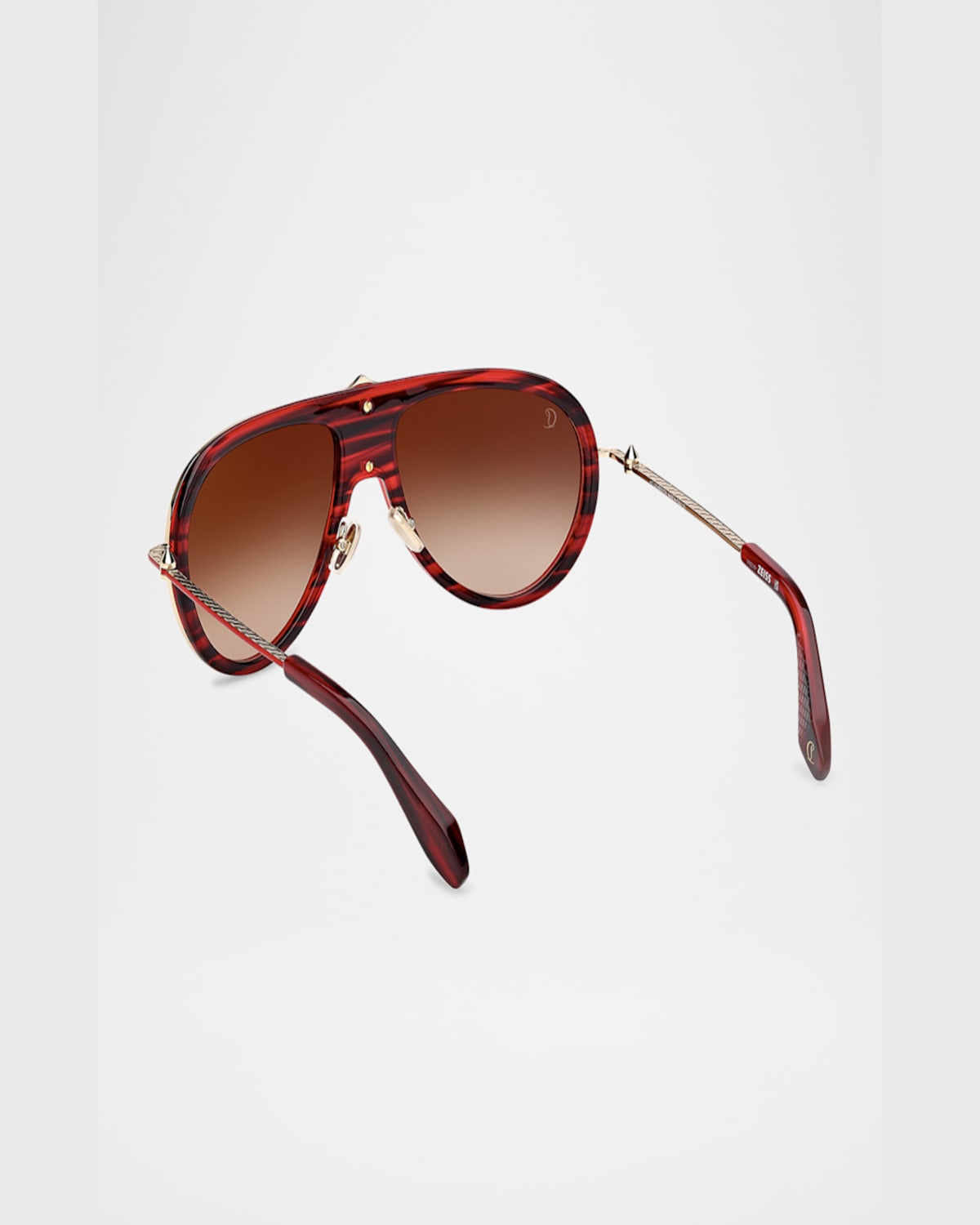 Christian Louboutin Men's Lb0004m Metal Aviator Sunglasses In Shiny Red Havana Shiny Black Front Pale Gold Over Red Enamel Te