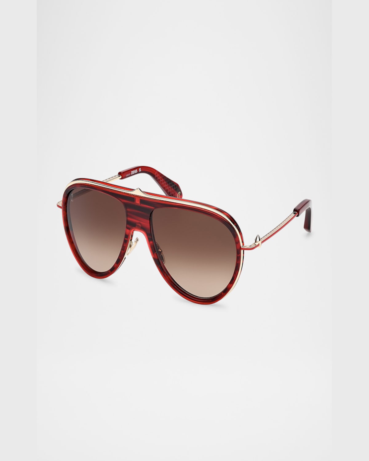 Christian Louboutin Men's Lb0004m Metal Aviator Sunglasses In Shiny Red Havana Shiny Black Front Pale Gold Over Red Enamel Te
