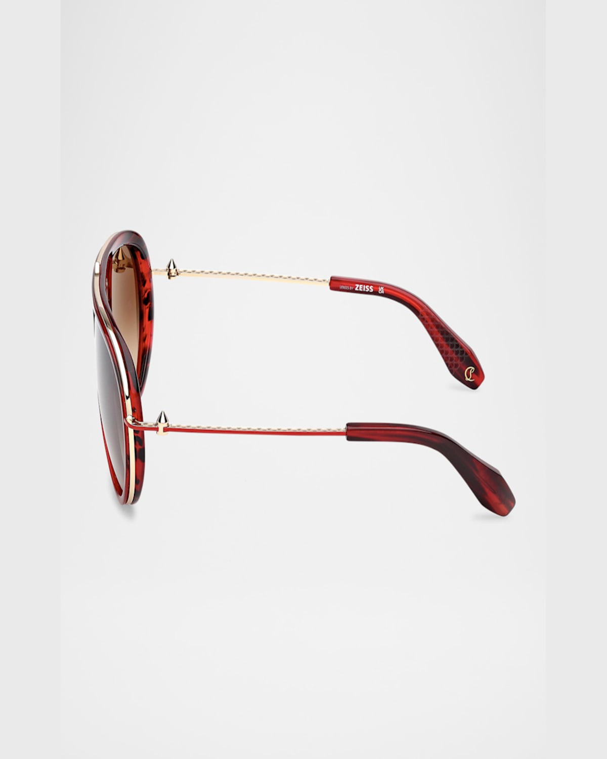 Christian Louboutin Men's Lb0004m Metal Aviator Sunglasses In Shiny Red Havana Shiny Black Front Pale Gold Over Red Enamel Te