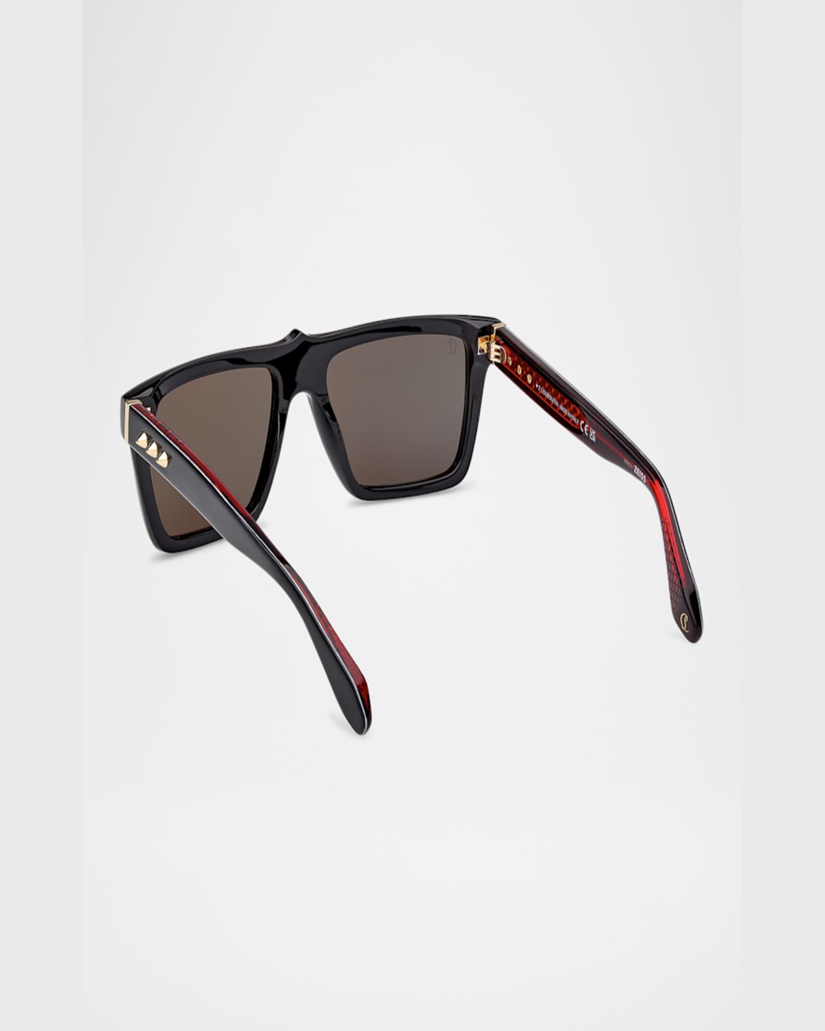 Christian Louboutin Men's Lb0014m Acetate Square Sunglasses In Shiny Black Shiny Pale Gold Smoke W Red Flash