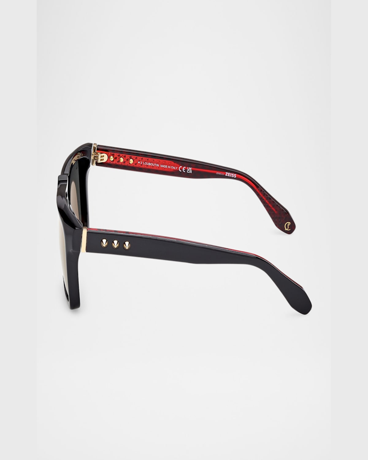 Christian Louboutin Men's Lb0014m Acetate Square Sunglasses In Shiny Black Shiny Pale Gold Smoke W Red Flash