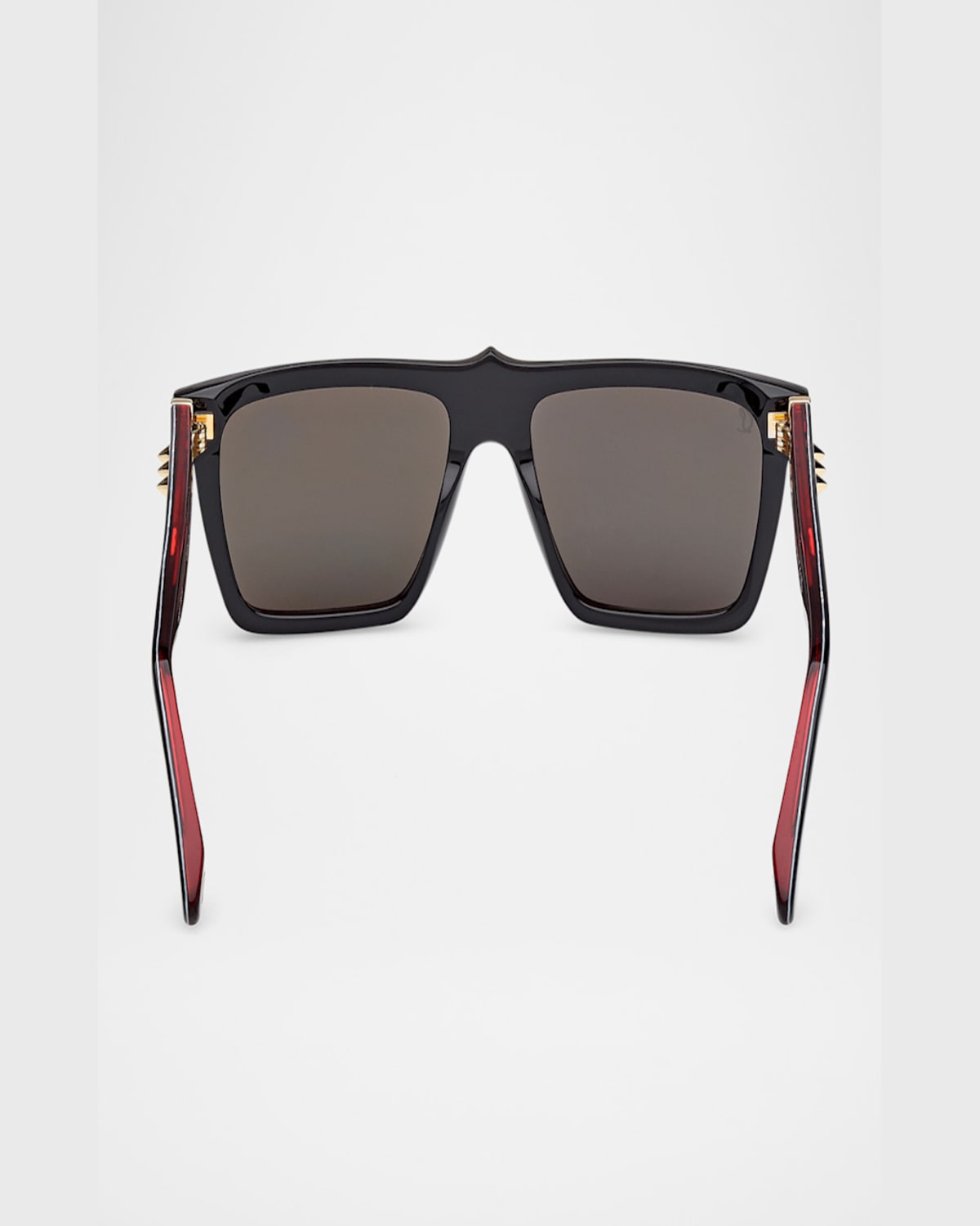 Christian Louboutin Men's Lb0014m Acetate Square Sunglasses In Shiny Black Shiny Pale Gold Smoke W Red Flash