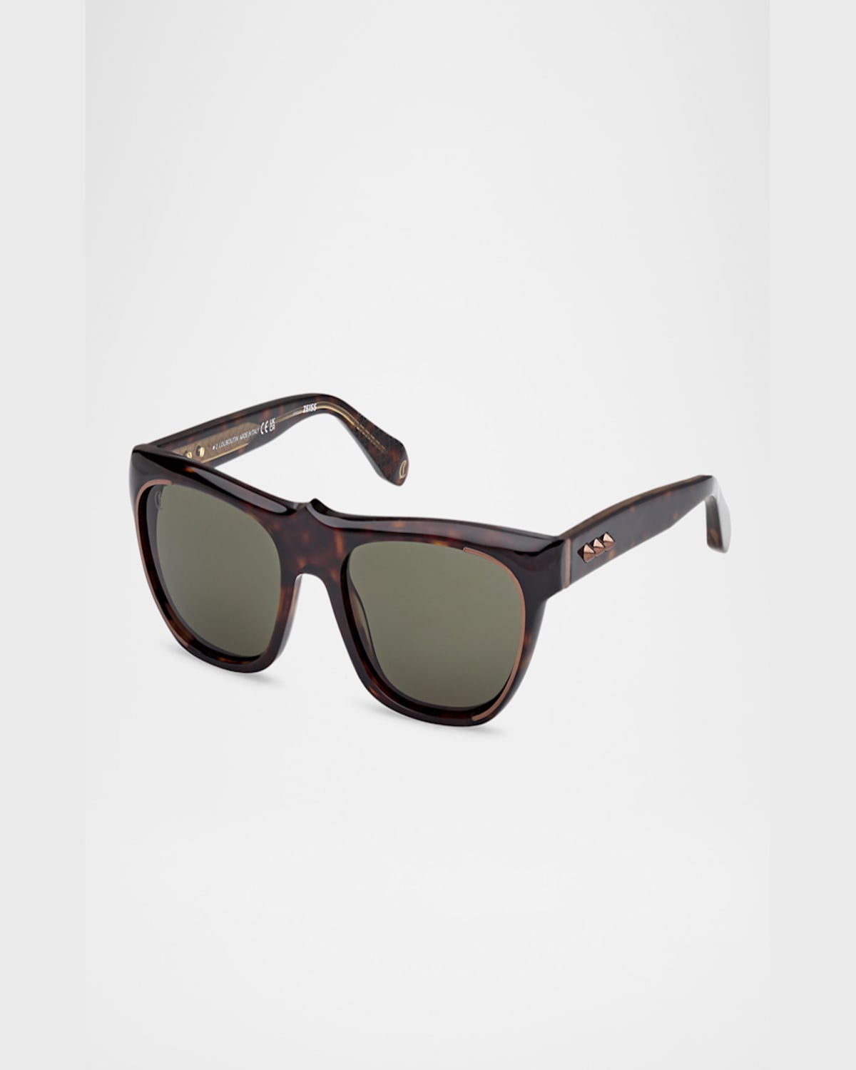 Christian Louboutin Men's Lb0006m Acetate Square Sunglasses In Classic Havana Shiny Bronze Green Lens