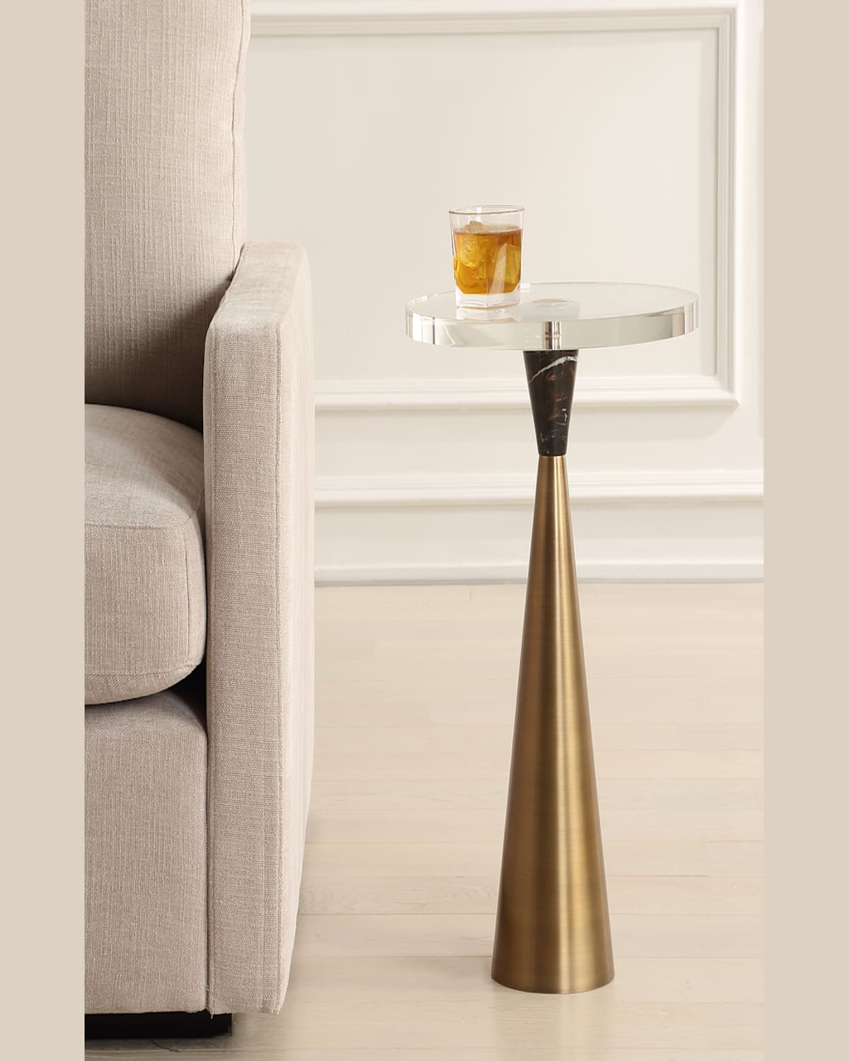 The Uttermost Co Holton Accent Table In Brushed Brass And Dark Marble W/chocolate And White Veining