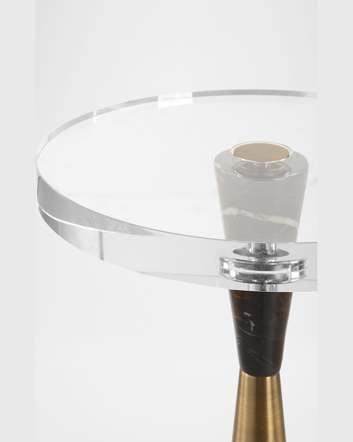 The Uttermost Co Holton Accent Table In Brushed Brass And Dark Marble W/chocolate And White Veining