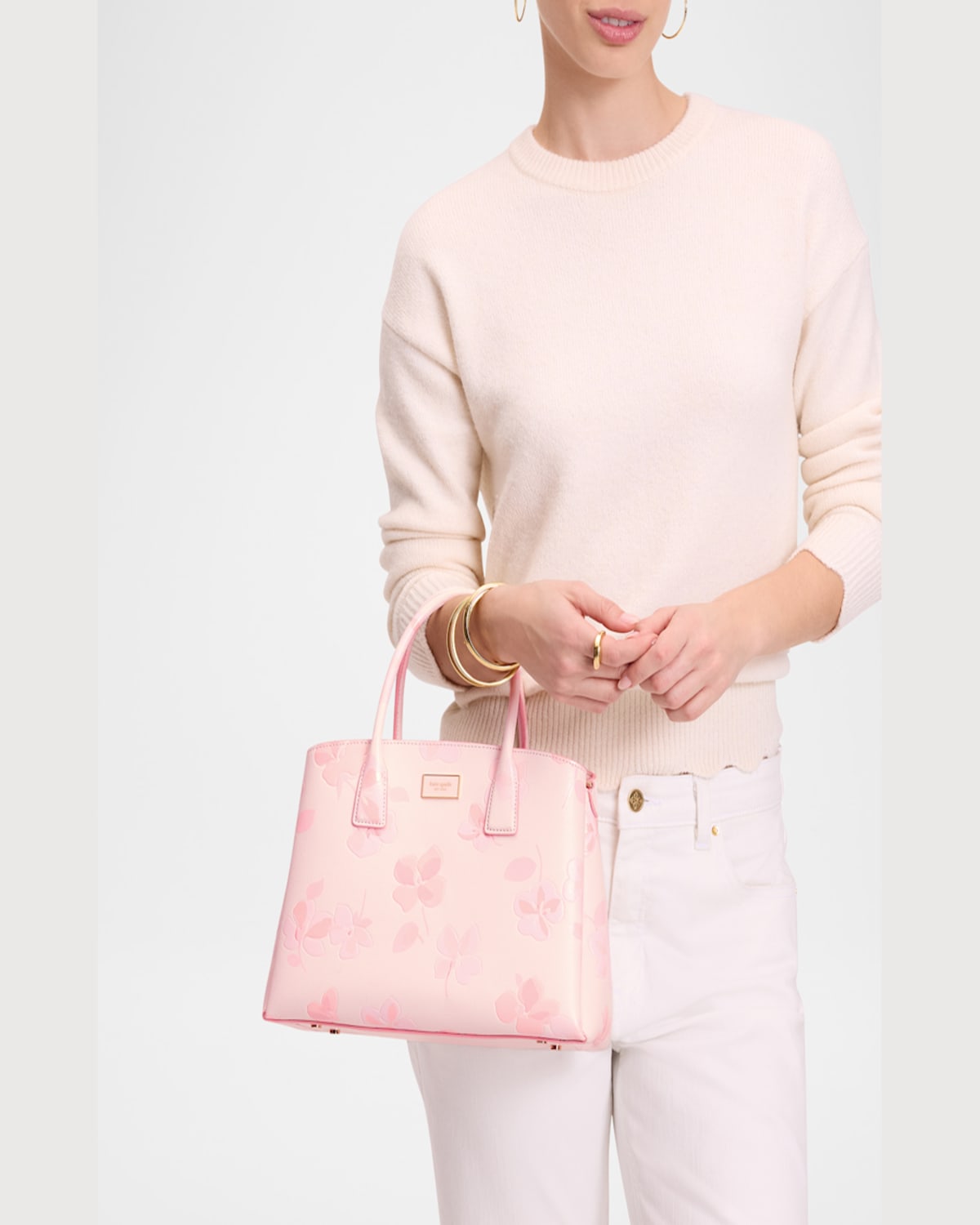 Kate Spade Serena Spring Pansies Leather Satchel Bag In Blush Cloud Multi