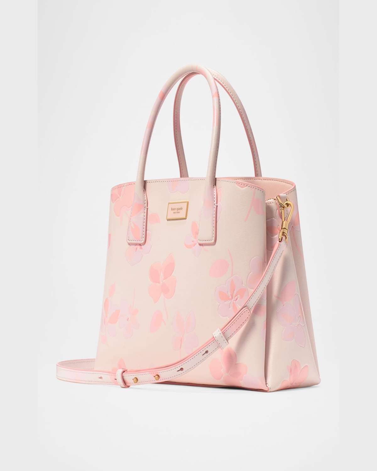 Kate Spade Serena Spring Pansies Leather Satchel Bag In Blush Cloud Multi