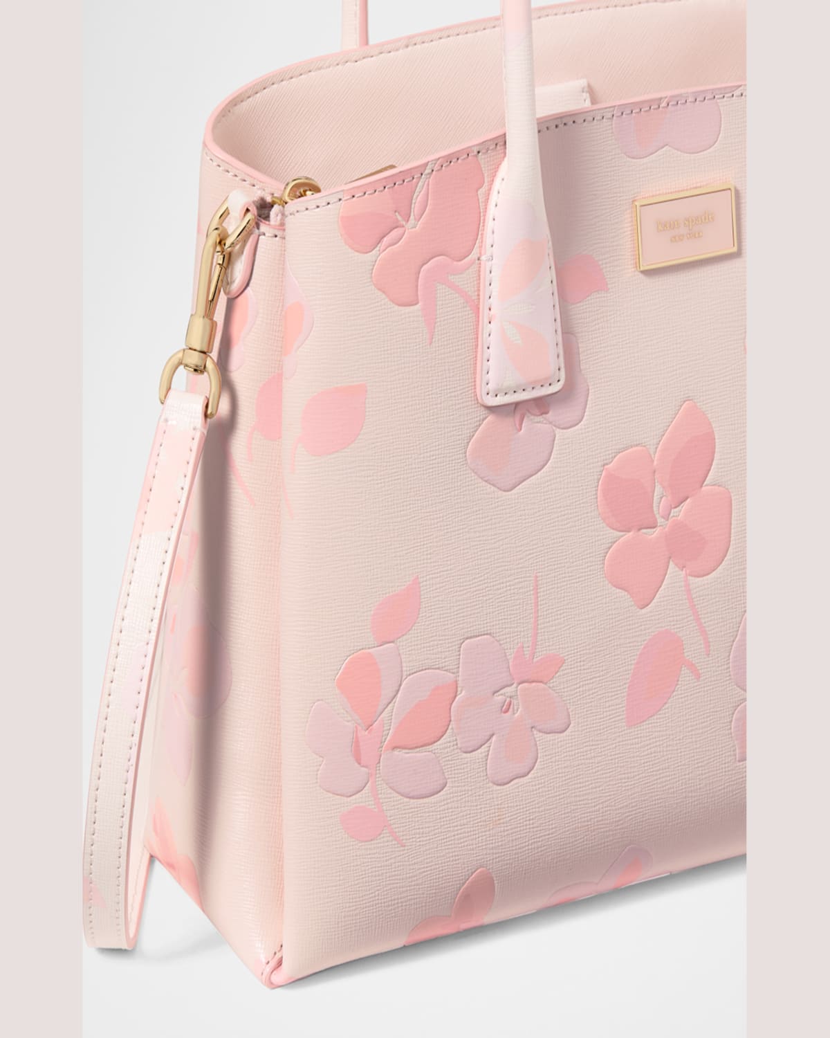 Kate Spade Serena Spring Pansies Leather Satchel Bag In Blush Cloud Multi