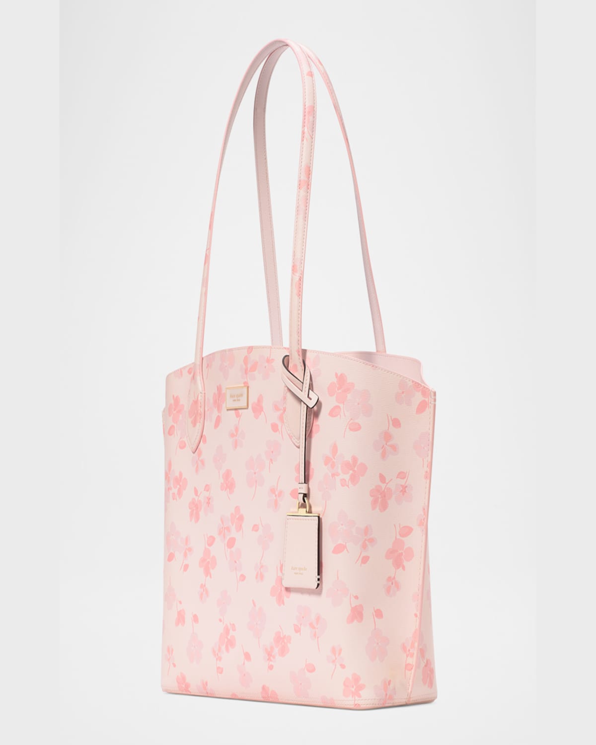 Kate Spade Suite Large Spring Pansies Leather Tote Bag In Blush Cloud Multi