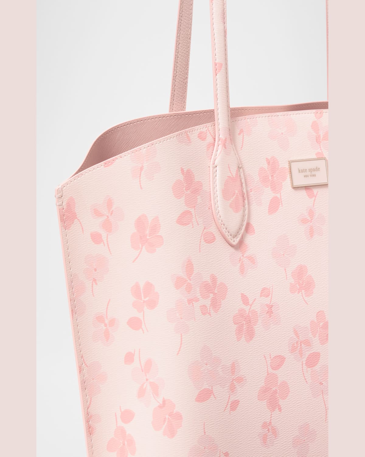 Kate Spade Suite Large Spring Pansies Leather Tote Bag In Blush Cloud Multi