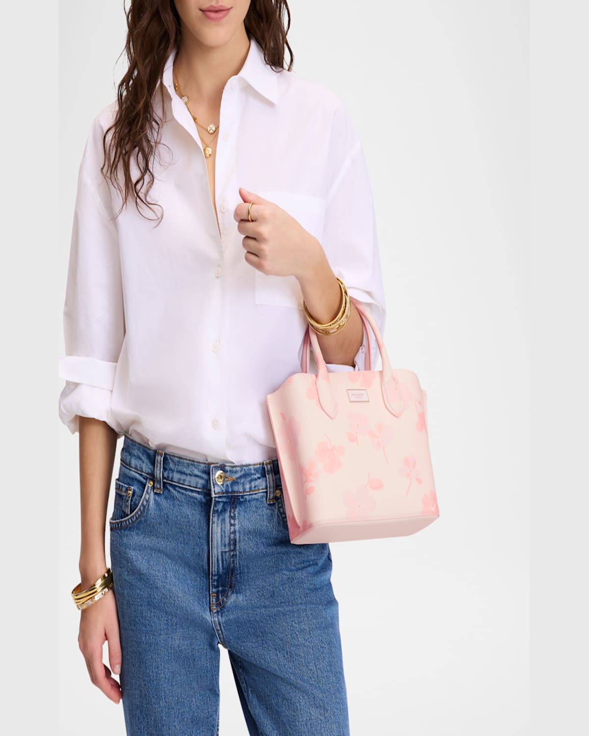 Kate Spade Suite Spring Pansies Leather Crossbody Tote Bag In Blush Cloud Multi