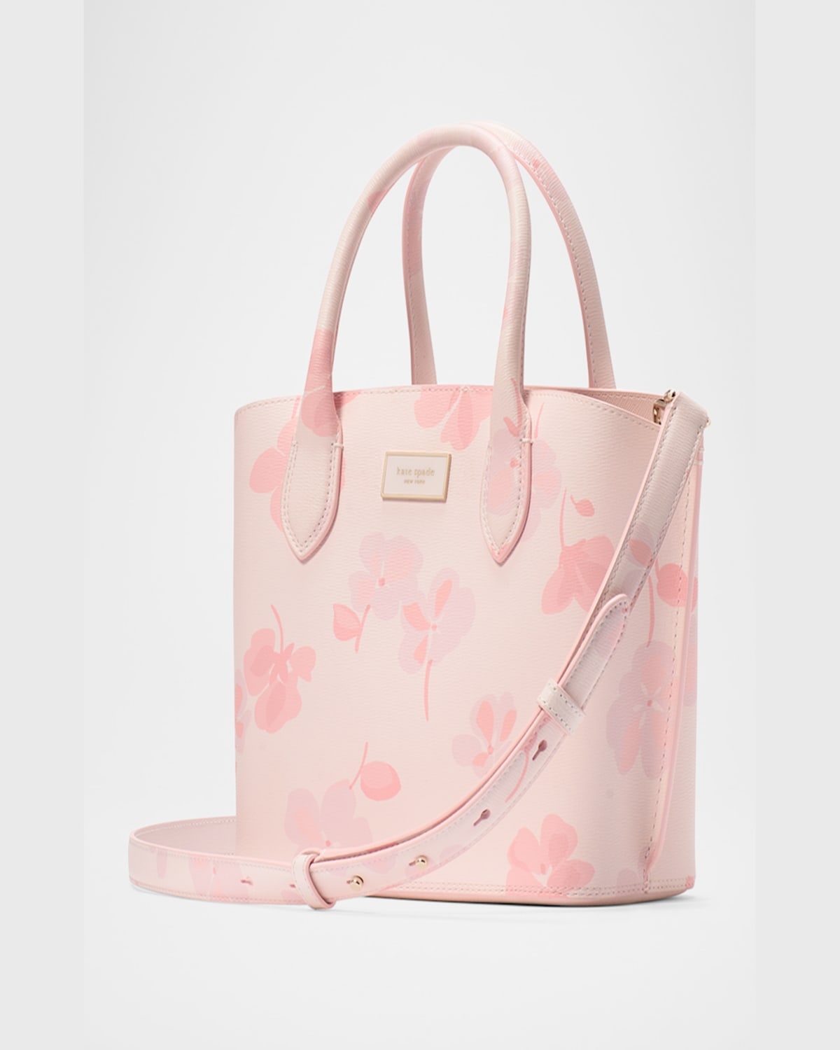 Kate Spade Suite Spring Pansies Leather Crossbody Tote Bag In Blush Cloud Multi