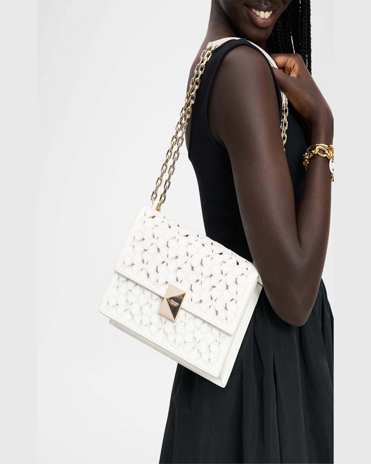Kate Spade New York Deco Eyelet Leather Convertible Crossbody Bag In True White
