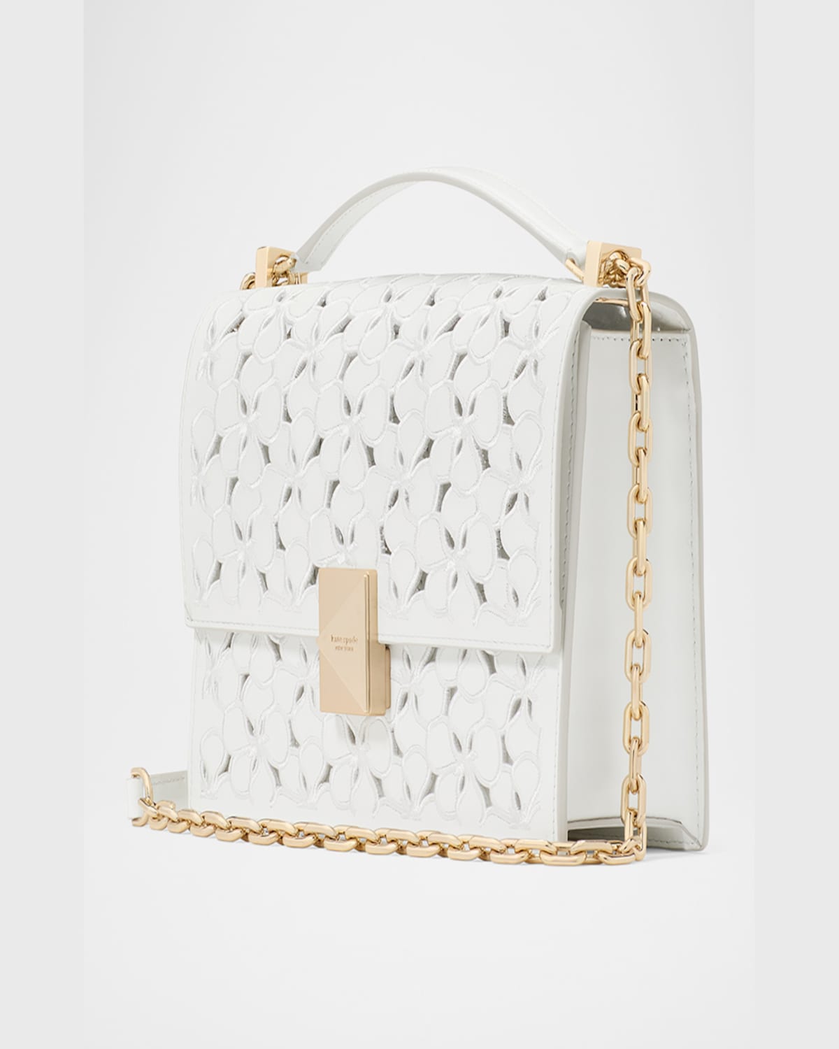 Kate Spade New York Deco Eyelet Leather Convertible Crossbody Bag In True White