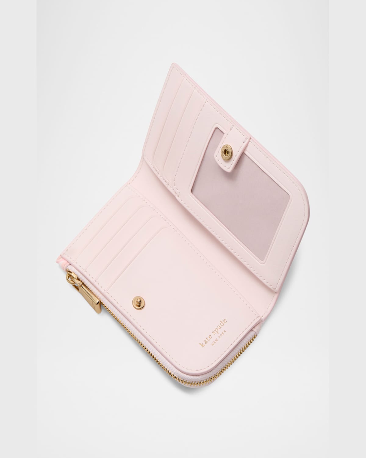 Kate Spade Devin Small Spring Pansies Leather Bifold Wallet In Blush Cloud Multi