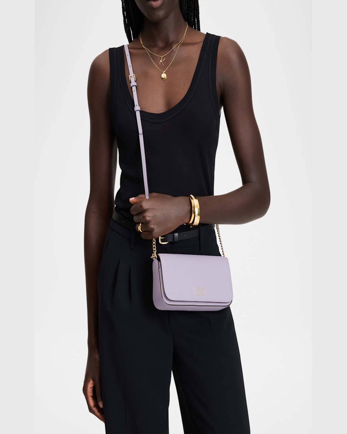 Kate Spade Serena Flap Leather Chain Wallet In Lavender Cream