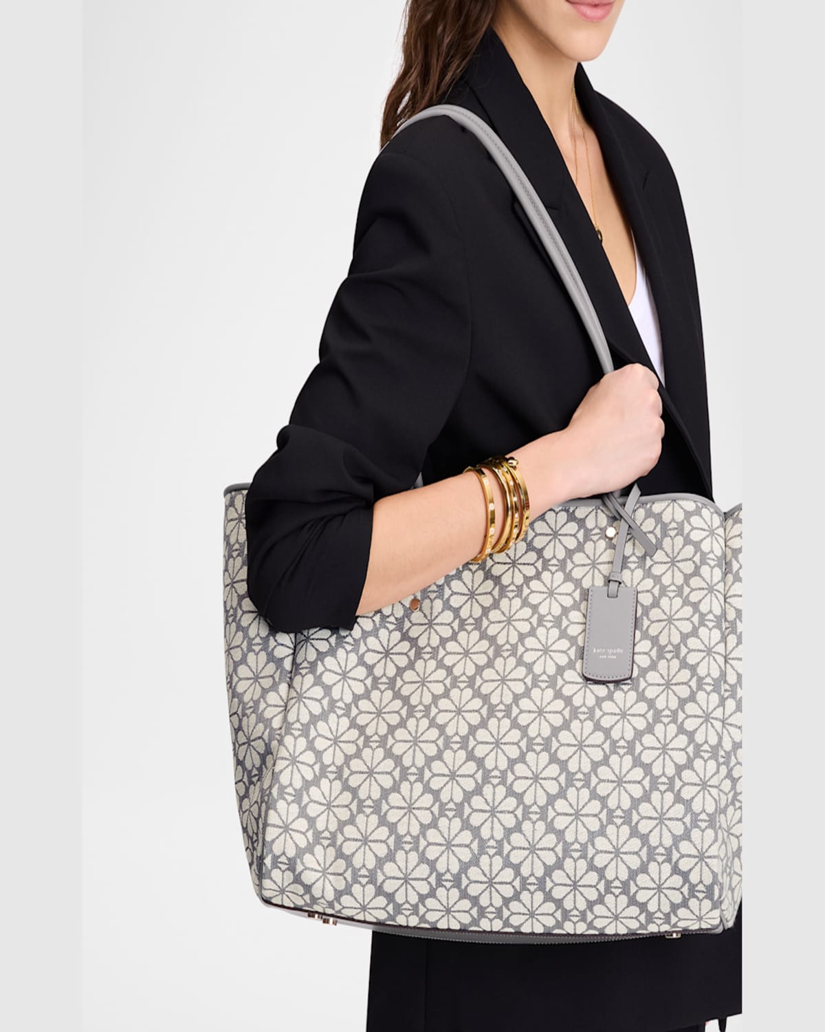 Kate Spade Large Spade Flower Jacquard Tote Bag In Grey Multi.
