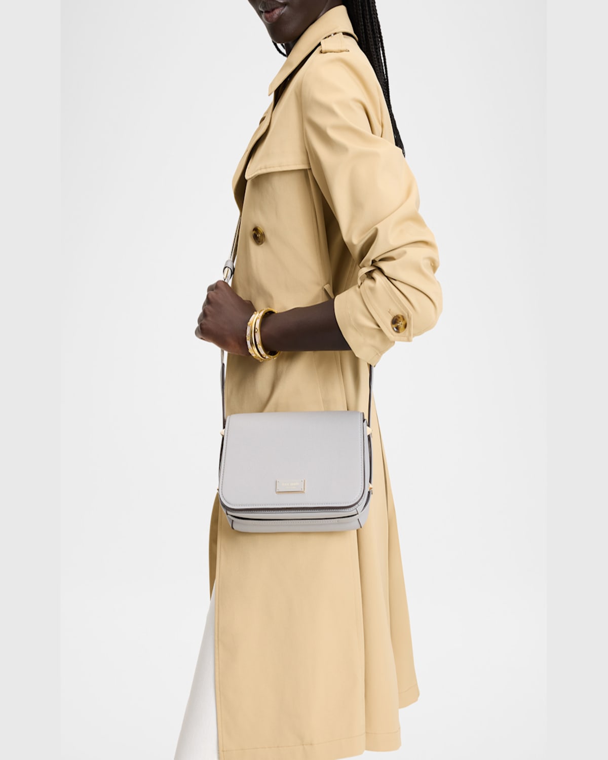 Kate Spade Liv Flap Leather Crossbody Bag In Nimbus Grey.