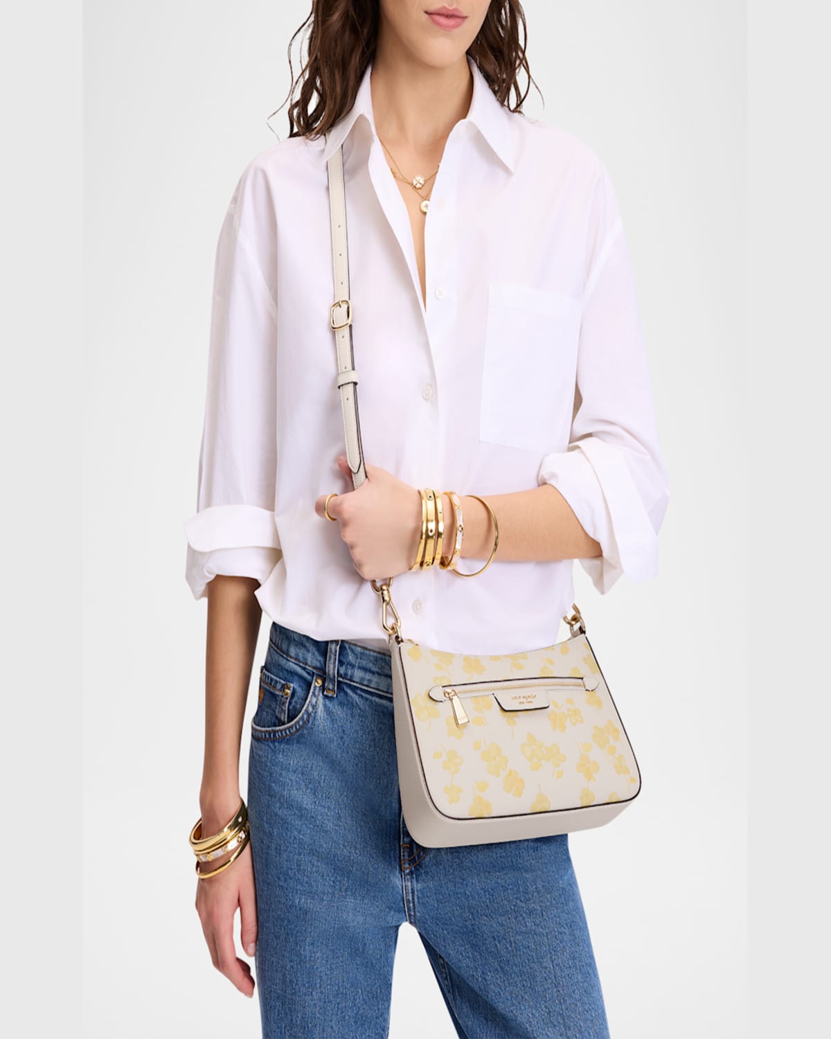Kate Spade Hudson Spring Pansies Convertible Crossbody Bag In Yuzu Jam Multi
