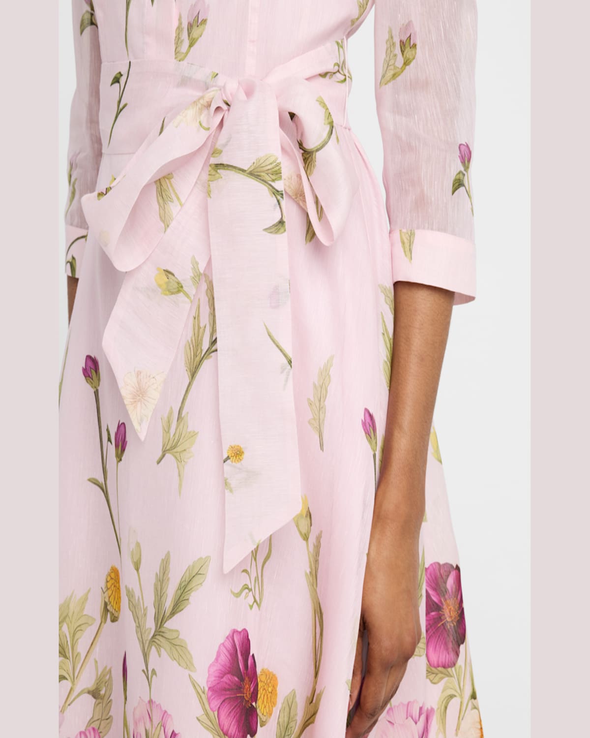 Rickie Freeman For Teri Jon Floral-print Silk Blend Midi Shirtdress In Pink Multi