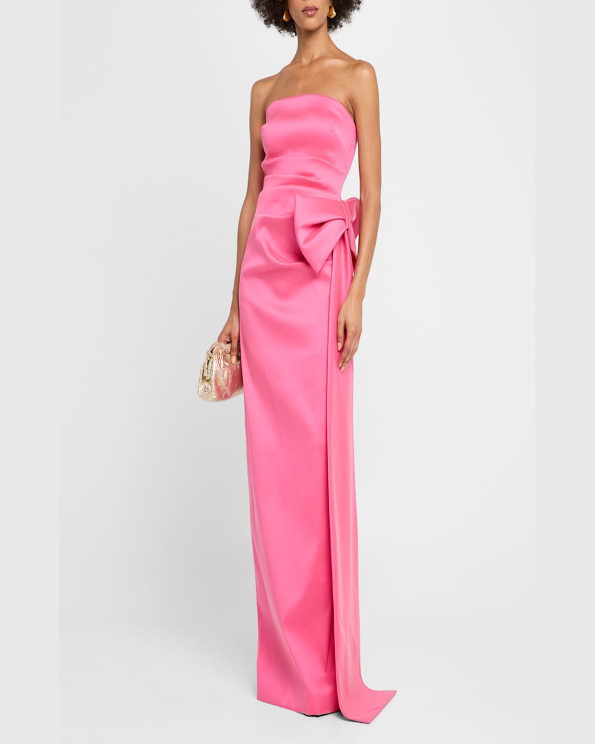 Rickie Freeman For Teri Jon Strapless Draped Bow Mikado Column Gown In Watermelon