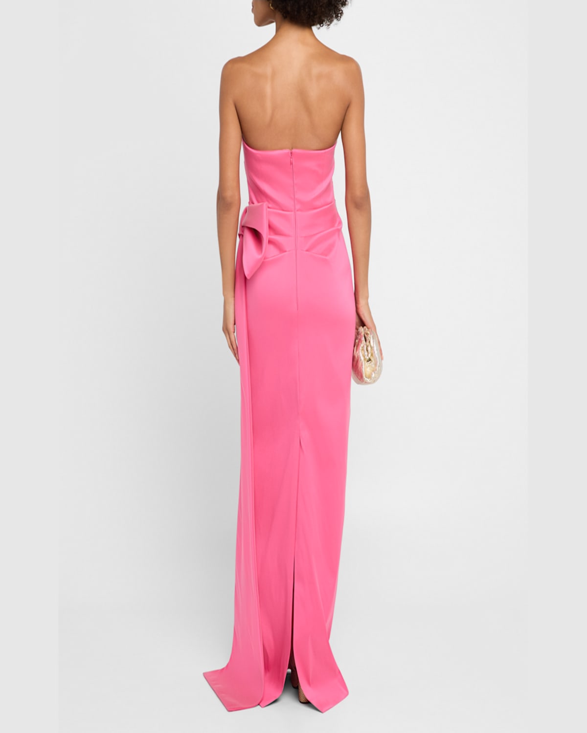 Rickie Freeman For Teri Jon Strapless Draped Bow Mikado Column Gown In Watermelon