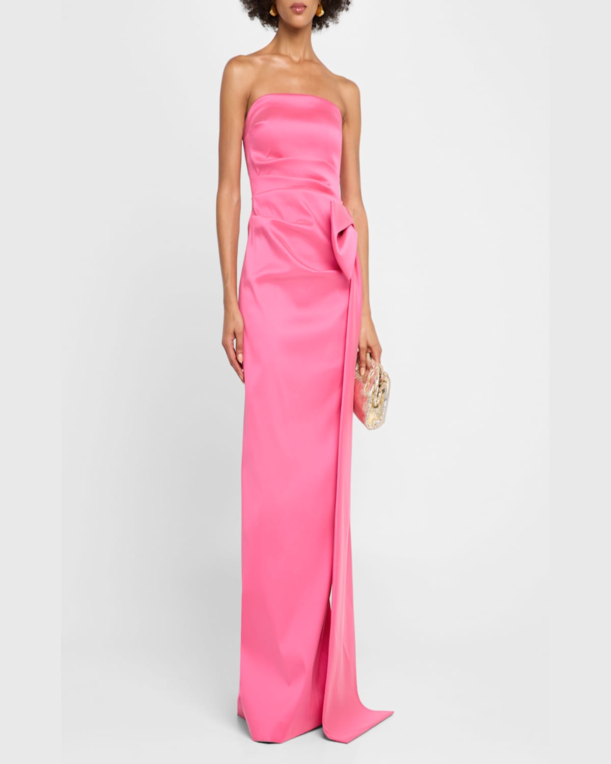 Rickie Freeman For Teri Jon Strapless Draped Bow Mikado Column Gown In Watermelon