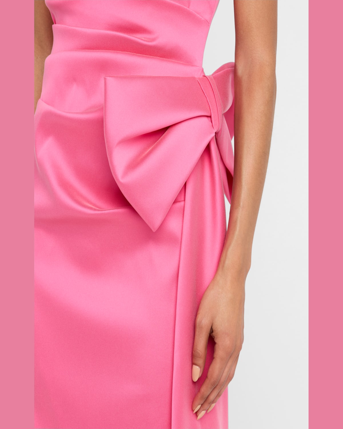 Rickie Freeman For Teri Jon Strapless Draped Bow Mikado Column Gown In Watermelon