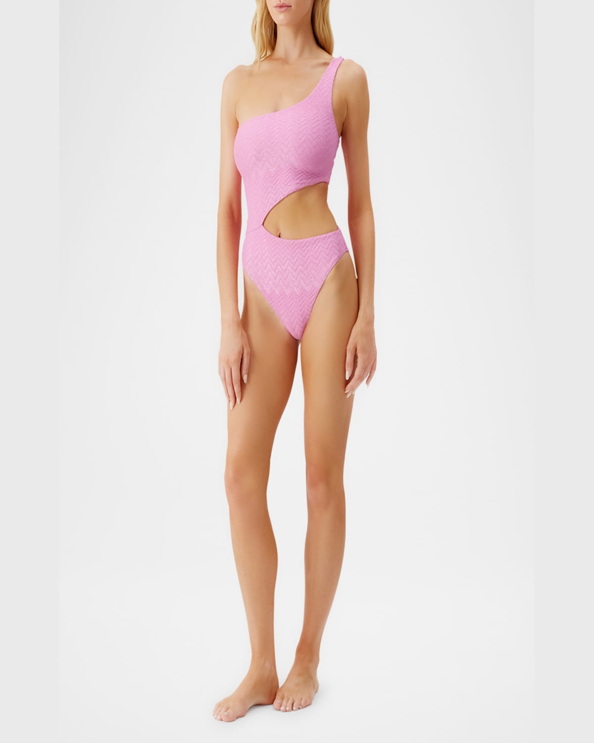 Shop Melissa Odabash Nassau Asymmetric One-piece Swimsuit In Zigzag Pink