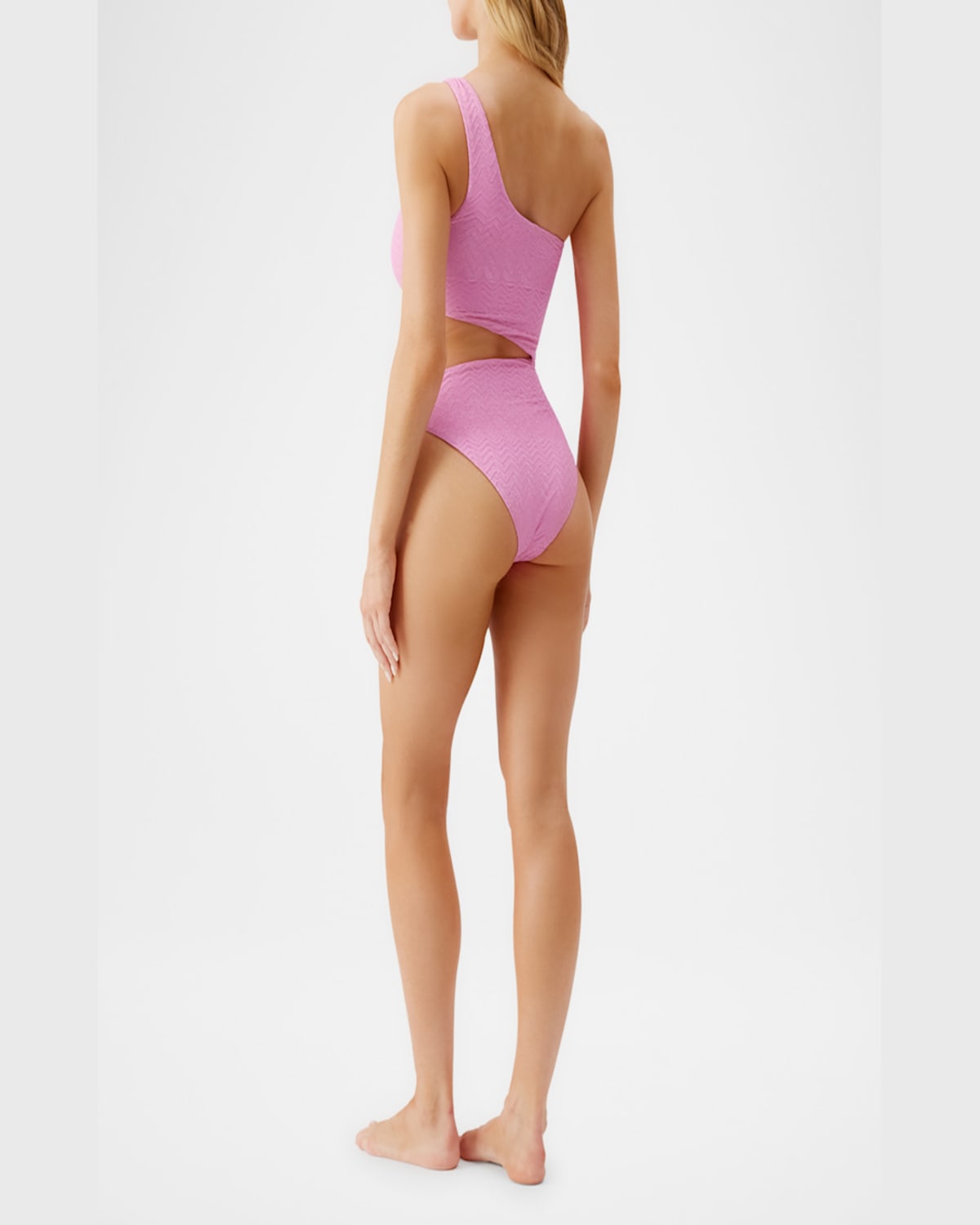 Shop Melissa Odabash Nassau Asymmetric One-piece Swimsuit In Zigzag Pink
