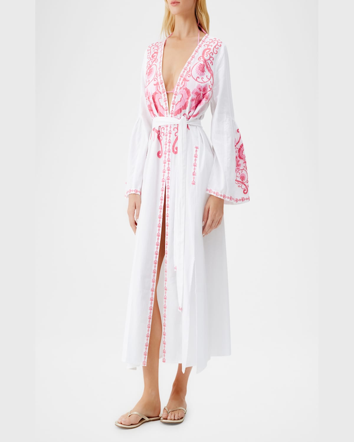 Melissa Odabash Romilly Embroidered Kaftan Coverup In Whitepink